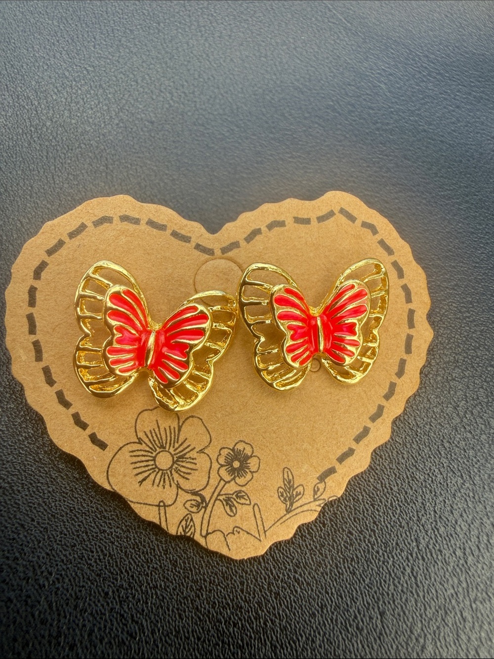 18k gold filled hot pink Butterfly Stud Earrings -color may vary